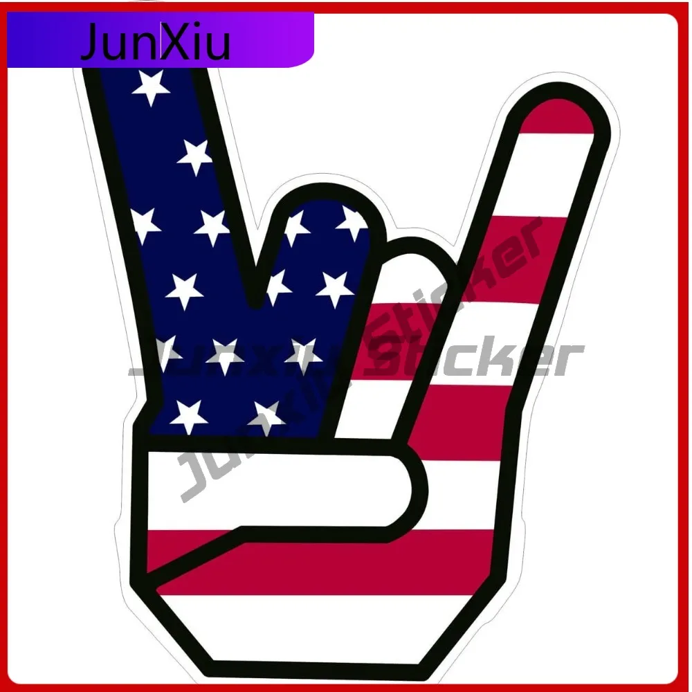 

Rock Hand Gesture Car Decal Sticker Horn In Hard Rock As Music Fans Graphic Decor Cool America Flag Vinyl Waterproof Decals Pvc