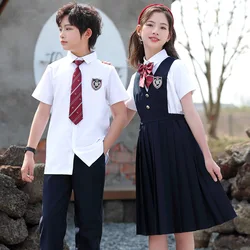 Kid Japanese School Uniform White Shirt Navy Pleated Pinafore Dress Pants Shorts Bow Tie for Girl Boy Clothes Set Student Outfit