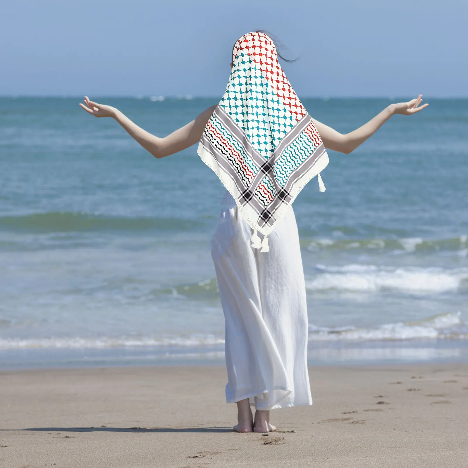 

Палестинский арабский шарф, мягкий удобный унисекс, уличный платок, мусульманская повязка на голову, арабский шарф с кисточками для женщин