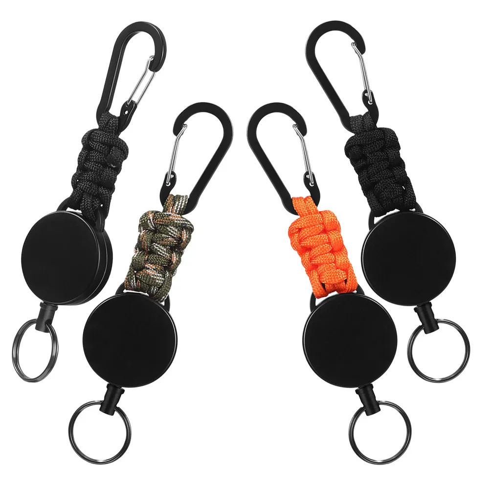 4Pcs Retractable Keychain with Heavy-Duty Carabiner Automatic Reel for Outdoor Camping Climbing Backpack Accessories Portable