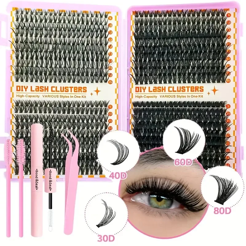 مجموعة مجموعات الرموش 800 قطعة - مجموعة وصلات رموش ذاتية الصنع مع غراء وملاقط، رموش فردية 9-16 مم بطول مختلط 30D/40D/60D/80D #3