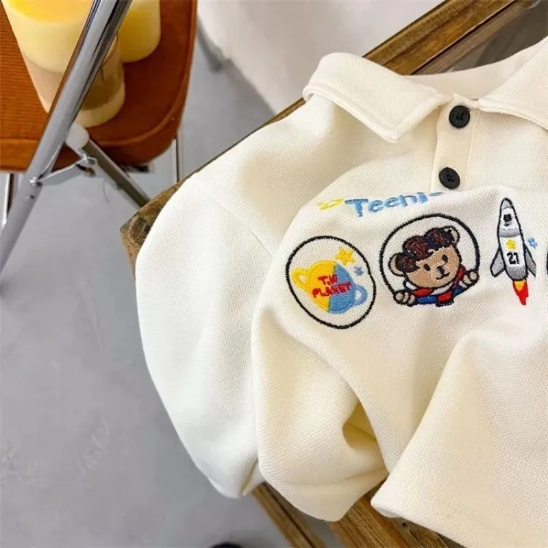 Spring Kids cartoon embroidery POLO Shirts boys and girls cotton loose sweatshirts long sleeve pullover