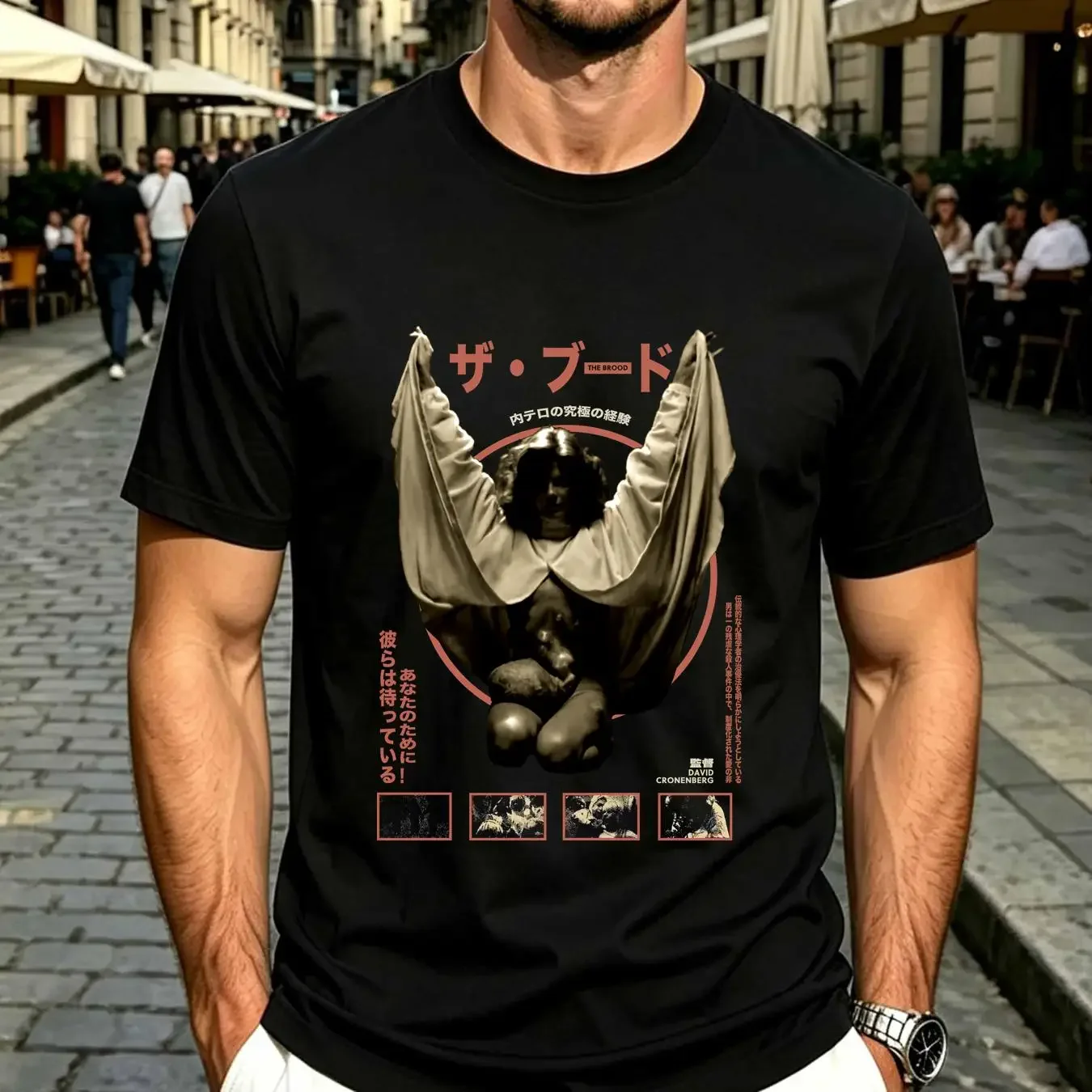 washed T Shirt Rucking Fotten Large THE BROOD Japanese Movie Print David Cronenberg long sleeves vintage Washed Breathable