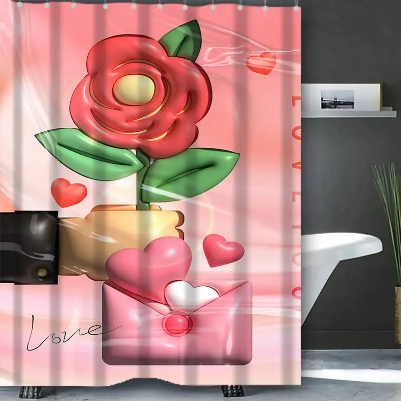 Valentine's Day Bathing Curtain  Bathroom Shower Curtain Waterproof With 12 Hooks Home Deco Free Ship