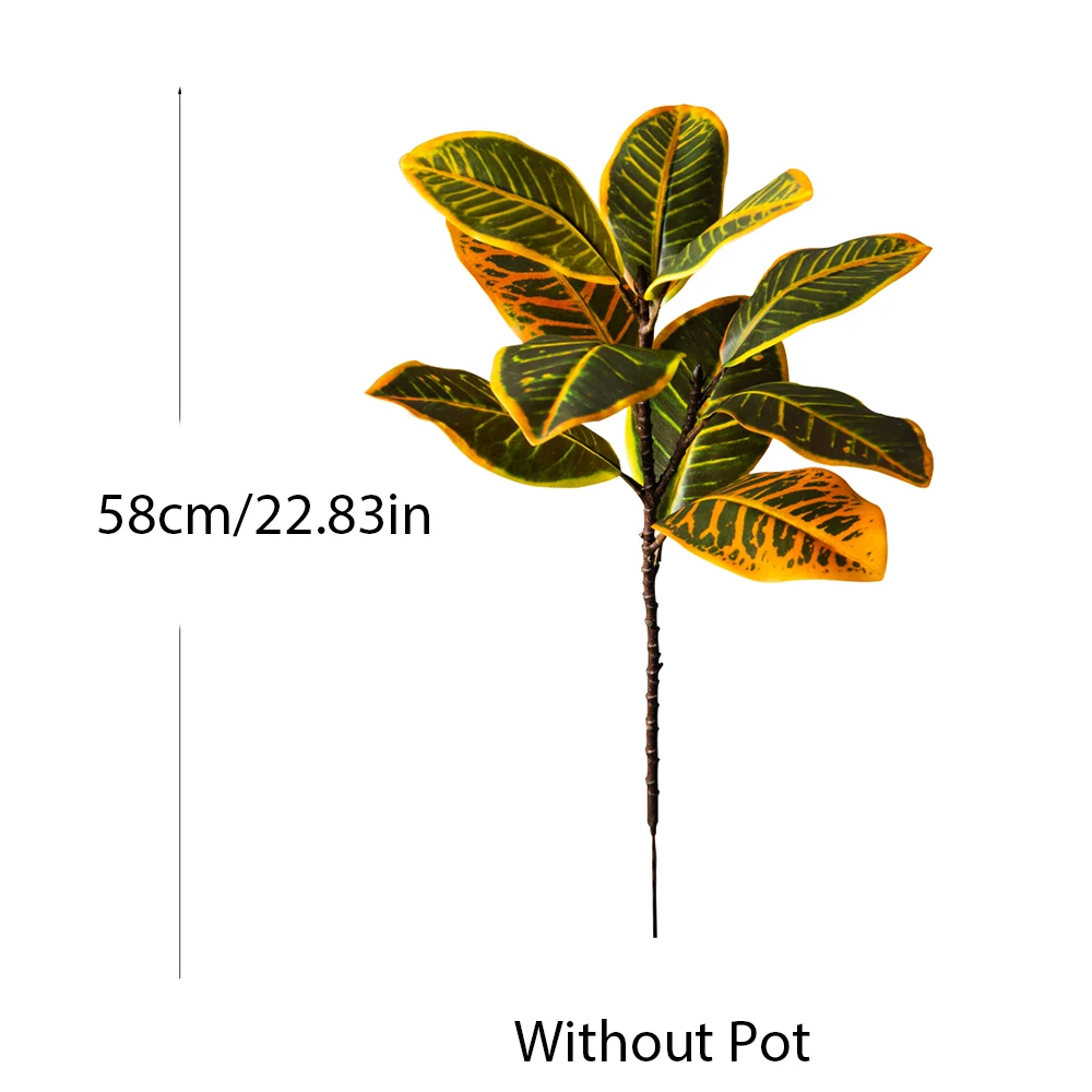 58/115cm Künstliche Pflanzen, künstlicher Ficus-Baum, große Banyan-Baumblätter aus Kunststoff, realistische tropische Croton-Blätter für Haus- und Gartendekoration – Detail 9