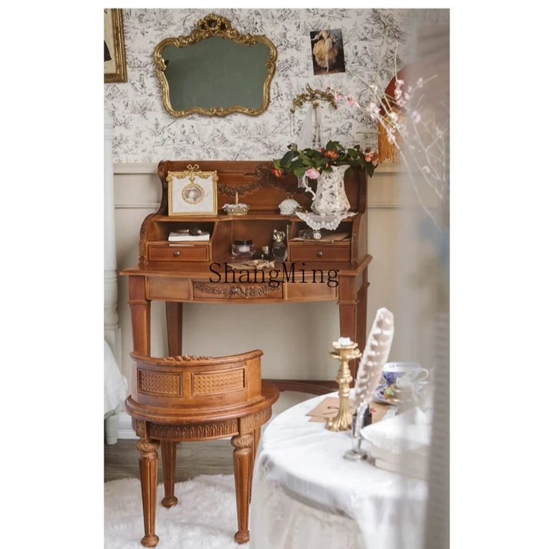 

SM wood bay window makeup table integrated storage dresser bedroom chair makeup stool