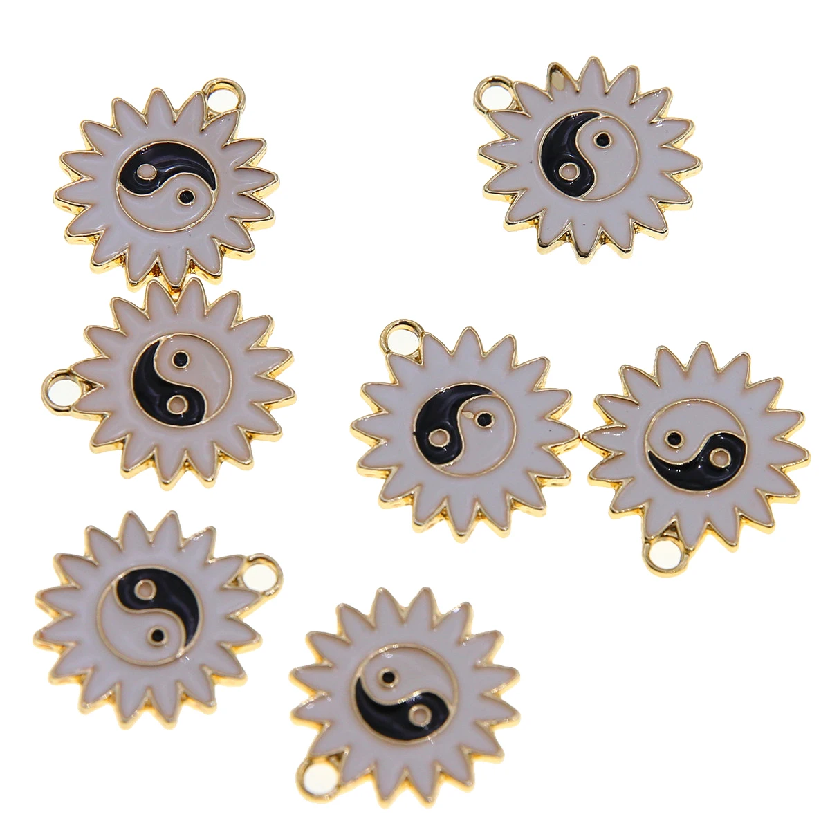 50pcs 23*23*2 alloy Drop oil Tai Chi Eight Trigrams Sun Flower Couple Necklace Pendant diy bracelet Earrings Accessory Flower Pe