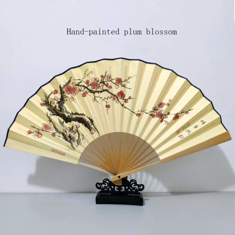 Easy Portable Men's Folding Fan Jade Bone Silk Silk Fabric Wedding Fan Craft Gift Hand-cranked Home Decoration 8 Inch Ornaments