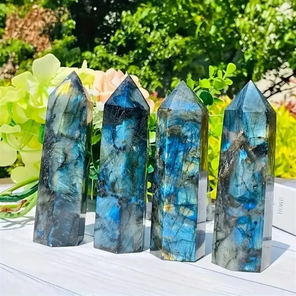Natural Labradorite Tower Point Obelisk Polished Healing Crystal Magic Wand Ornament Room Living Room Office Decor Festival Gift