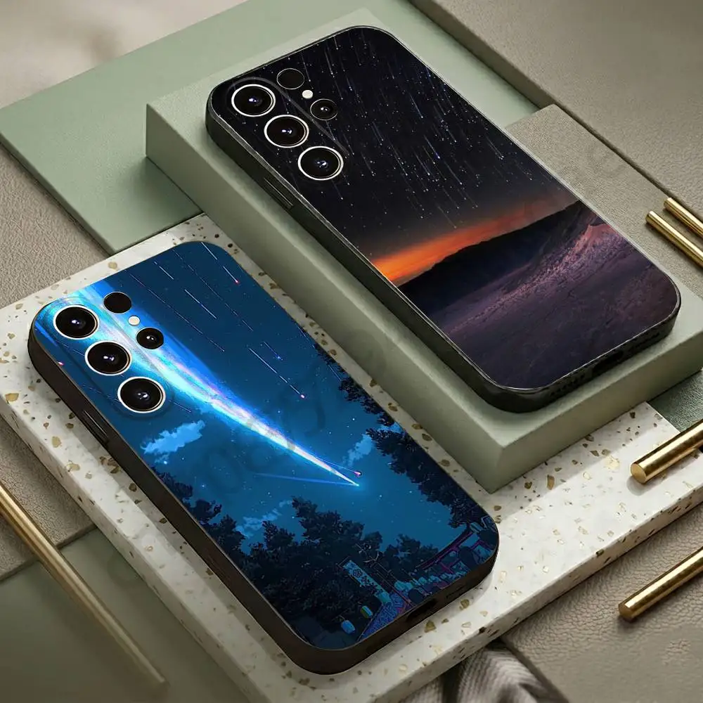 Beautiful Meteor Phone Case For Samsung S20,21,22,23,24,25,26 Ultra,Plus,Lite,FE,Black Soft Case