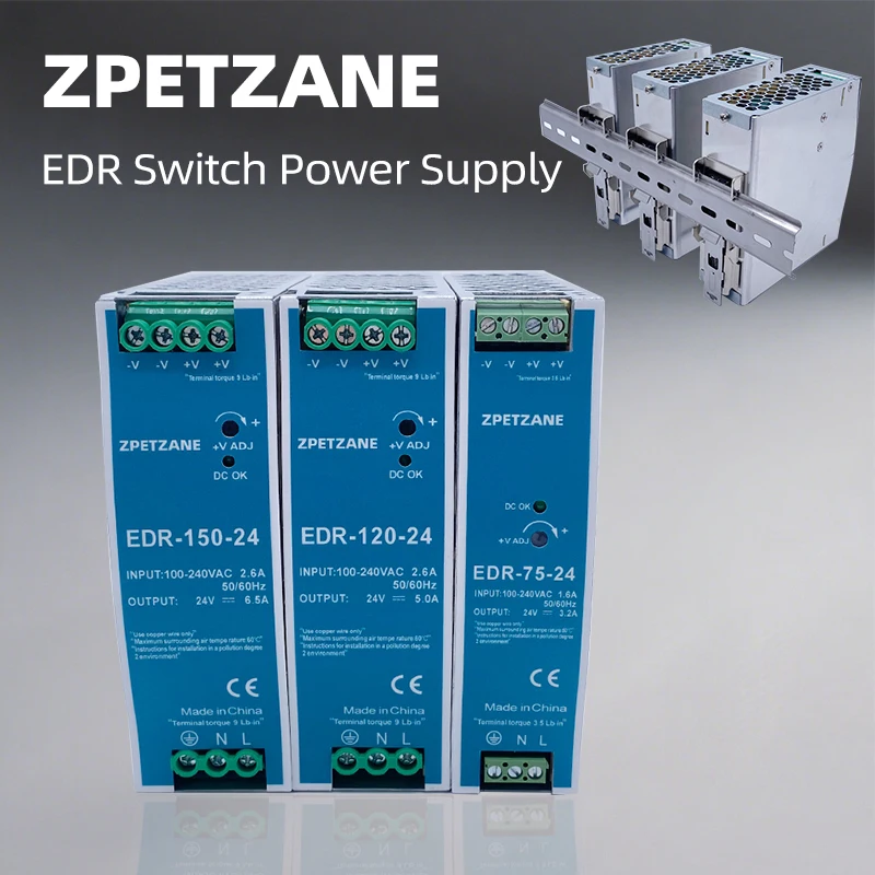 

EDR-75W 120W 150W Single Output Industrial AC To DC DIN Rail Switching Power Supply 24v Source 12 Volt Transformer Adapter
