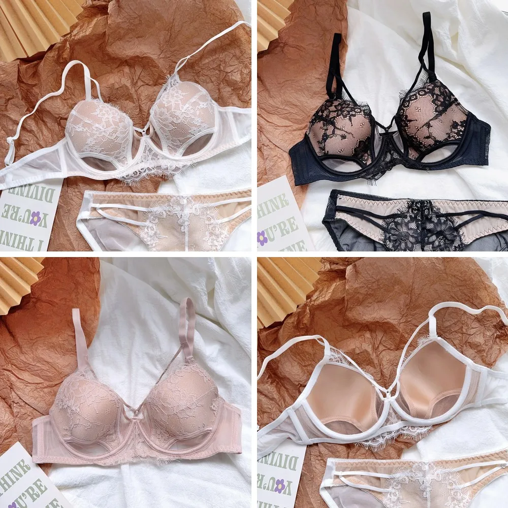 

Sexy Lace Push Up Bra & Panty Set for Women, Front Closure Ultra Thin Underwear for Large Busts