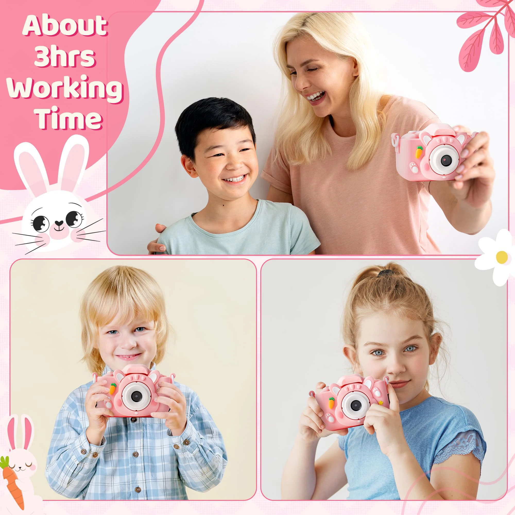 Kids' Camera with 64GB Memory Card, 48MP Resolution, 1080p HD Recording Perfect Holiday or Birthday Gift for Boys and Girls.