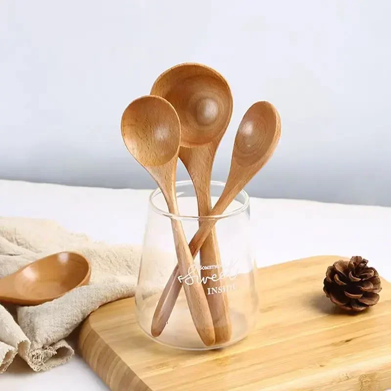 Japanese Long Handle Wooden Spoon Lamian Noodles Spoon Wooden Tableware Set Dessert Teaspoon Japanese Korean Cute Wooden Spoon