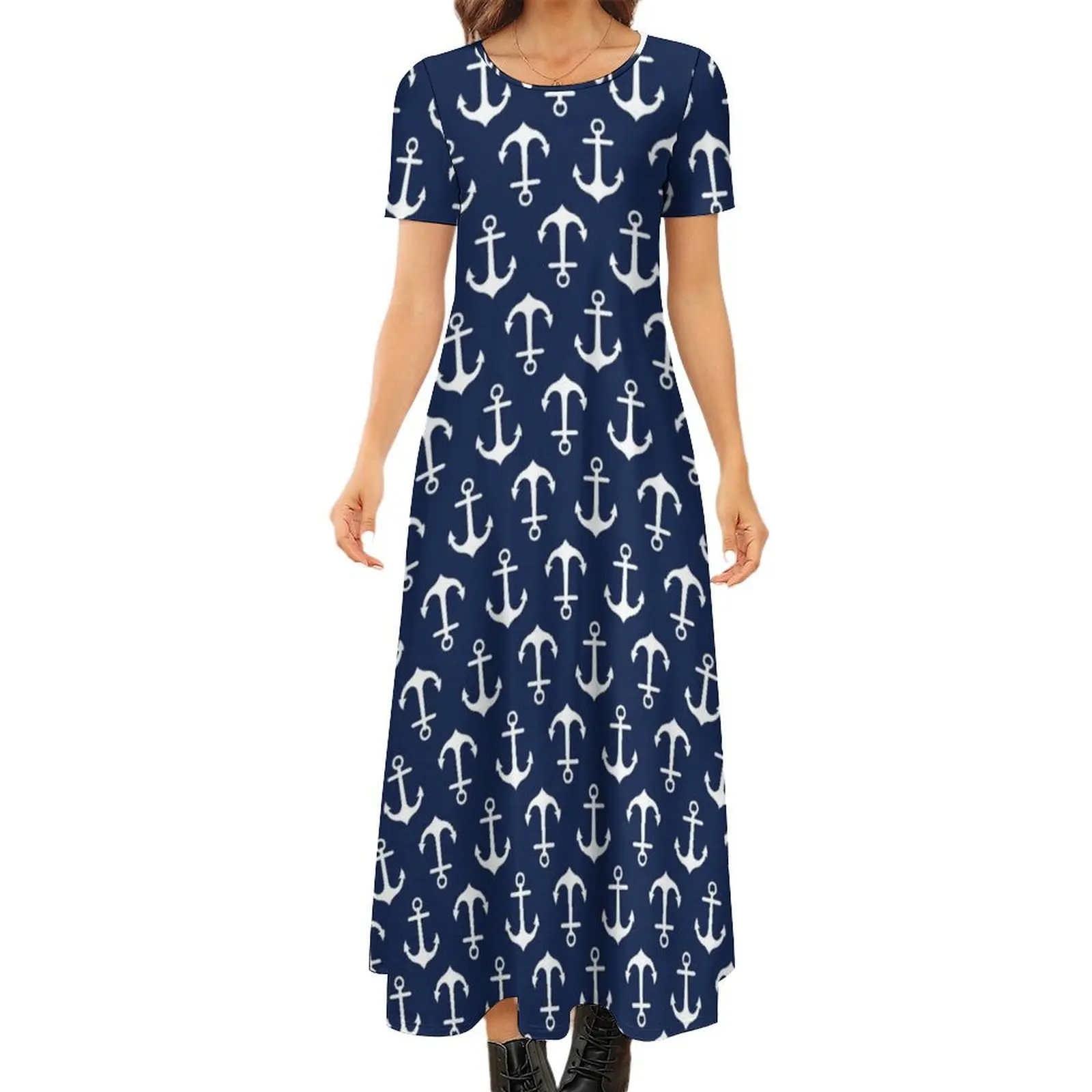 

Anchors Aweigh! Round Neck Short Sleeve Dress Female clothing clothes Long dresses