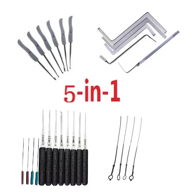 

5 in 1 Locksmith Supplies DIY Hand Tools Lock Pick Set Row Tension Wrench Tool Broken Key Auto Extractor Remove Hook Hardware