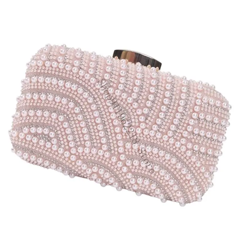 

Delicate Embroidered Evening Bag With Faux Pearls Decors Multiple Carrying Option Practical Special Occasion Essential 066F
