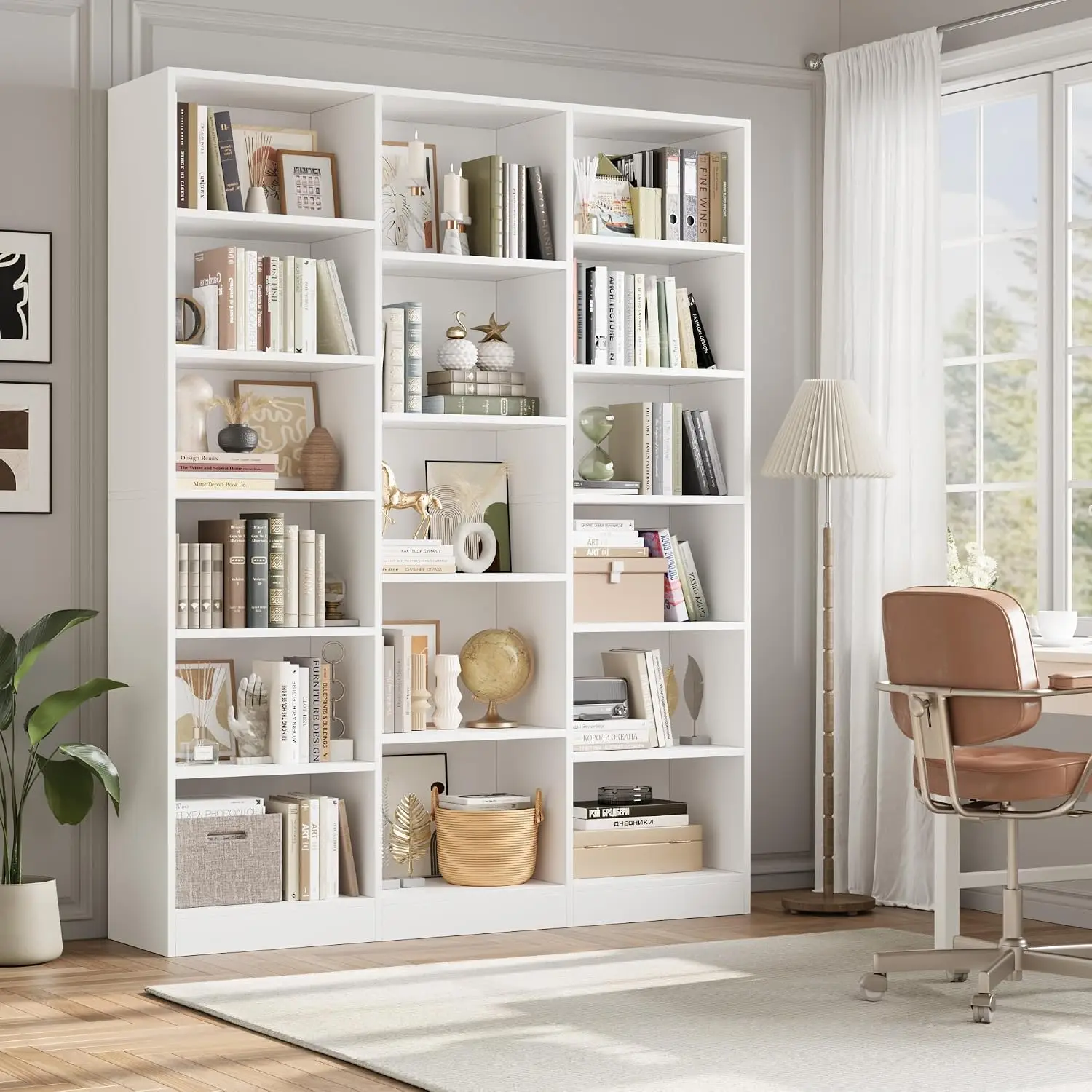 Large Triple Wide Bookshelf with 17 Display Shelves, Customized