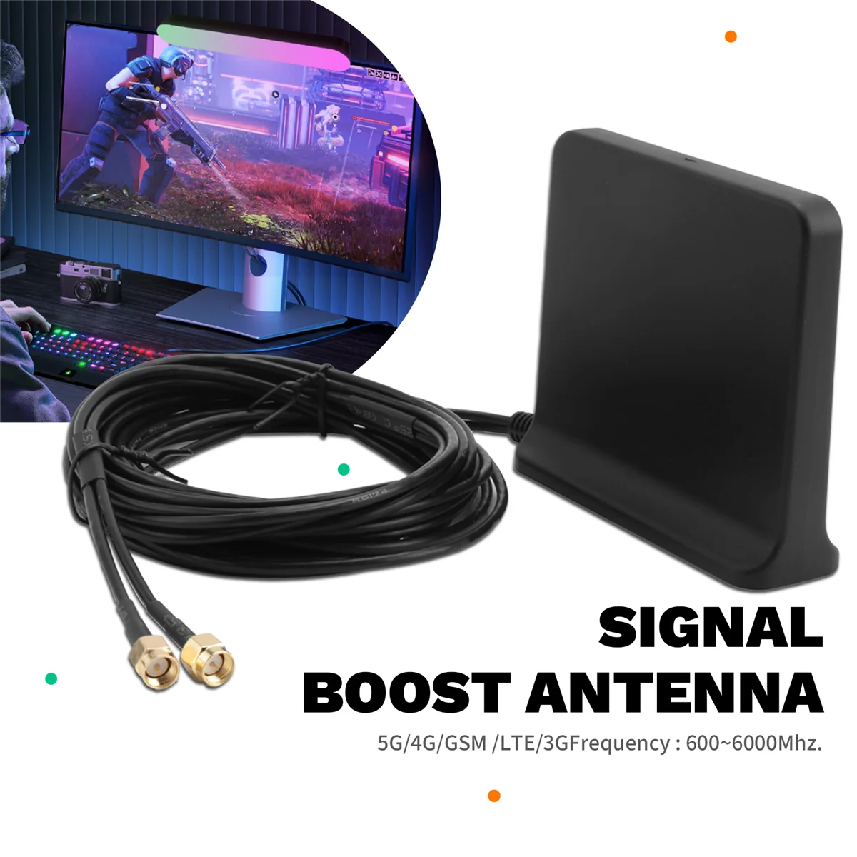 Antena WiFi Omni zewnętrzna Signal Boost 5G 4G LTE 3G GSM Mimo High Gain 12Dbi 600-6000Mhz (czarna z adapterem Ts9) — zdjęcie produktu 4