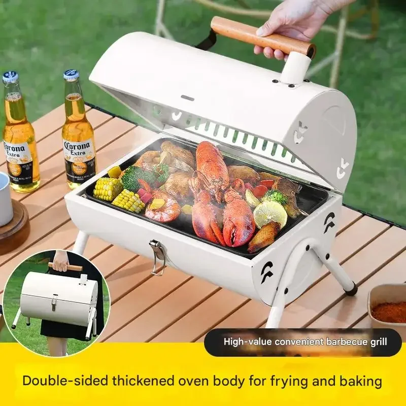 

Двусторонний гриль для барбекю, портативная складная уличная подставка для барбекю, печь для обжарки мяса на дворе для барбекю, бытовая угольная печь