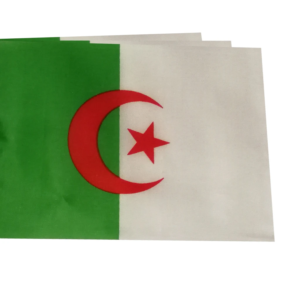 EOODLOVE 10/20/50 buah 14*21cm tongkat plastik pegangan tangan Algerian Bendera perayaan luar ruangan bendera kecil Aljazair