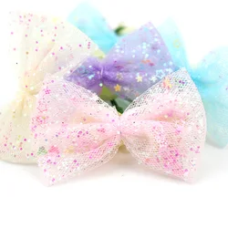 28Pcs 4*6cm Glitter Mesh Fabric Bowknot Appliques For DIY Baby Headwear Hairpin Ornaments Crafts Decor Garment Accessories