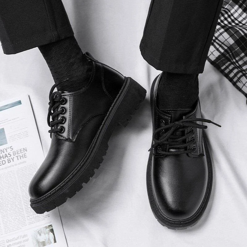 

Leather Shoes Men's Spring Summer British Style Business Formal Student Heightening Casual Soft Bottom Waterproof Black Big Head