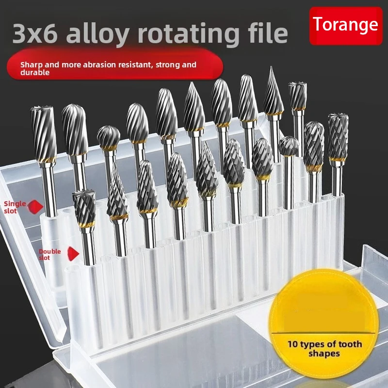 Rotating File Set with 10 Hard Alloy Grinding Heads 3 * 6 Small Metal Grinding Heads Woodworking Tungsten Steel Milling Cutters