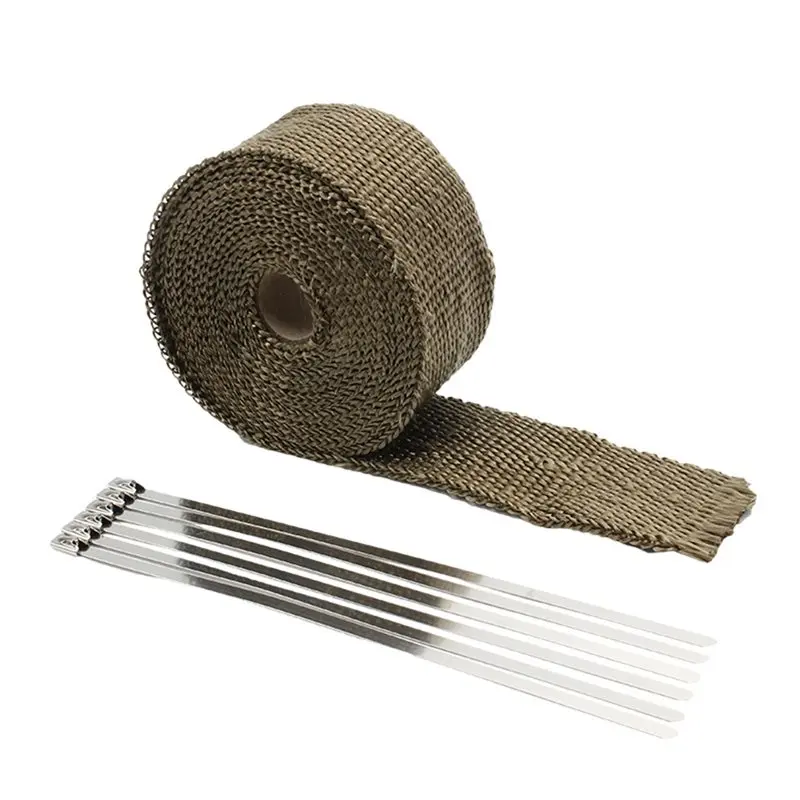 

Efficientt-High Quality For Motorcycle Exhaust Heat Wrap Shield Tape 15 Meter Fiberglass Roll With Stainless Steel Ties Titanium