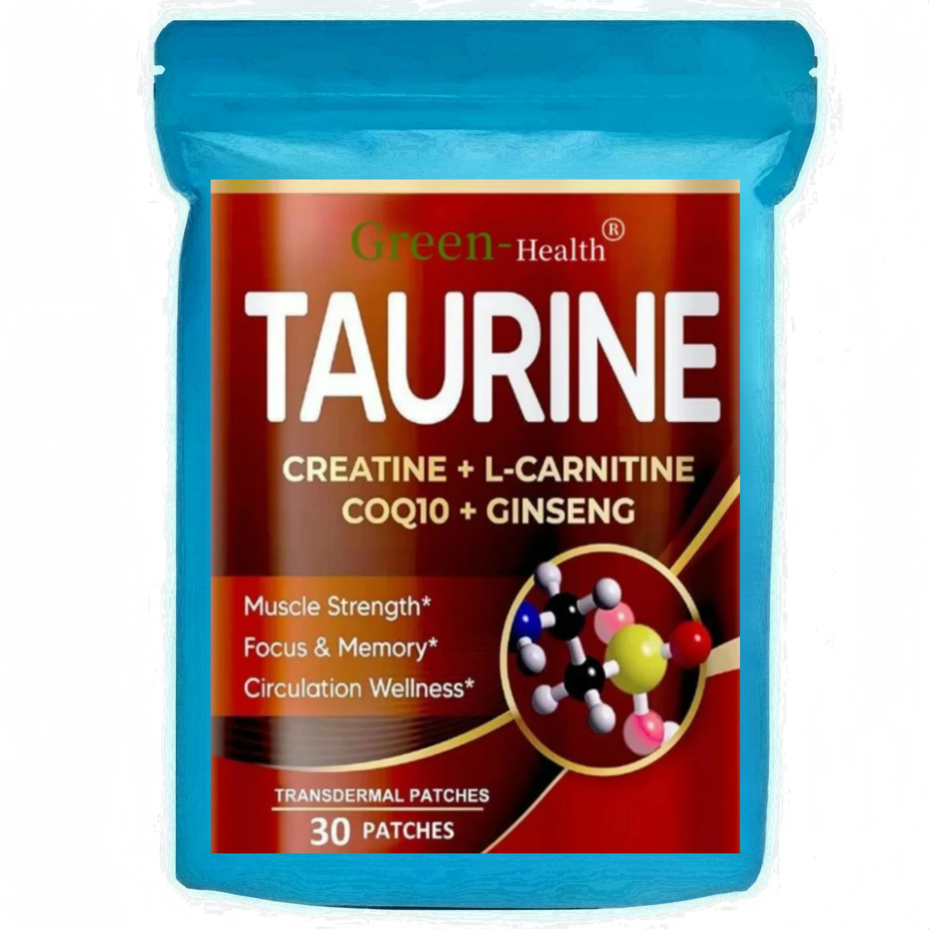 Taurine Transdermal Patches Muscle Strength, Focus, Memory -30 Patches One Month Supply