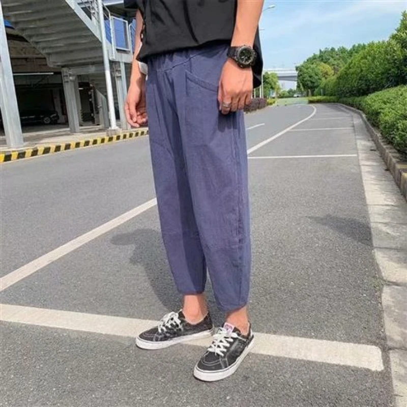 

Pocket Male Trousers Polyester Korean Style Low Price Stylish Spandex Streetwear Trend Original Clothing Long Men's Casual Pants