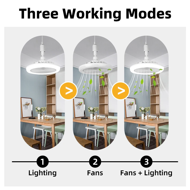 Ventilador de techo inteligente con Control remoto, luces LED silenciosas, lámpara de atenuación para dormitorio, sala de estar, decoración del hogar, E27 ventilador de techo con luz