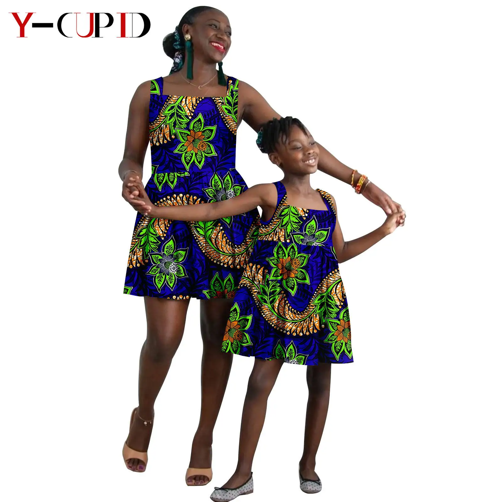 African Print Dresses for Women and Girls Dashiki Mother Outfits Matching Daughter Clothes Summer Cotton Ankara Dresses 24F010