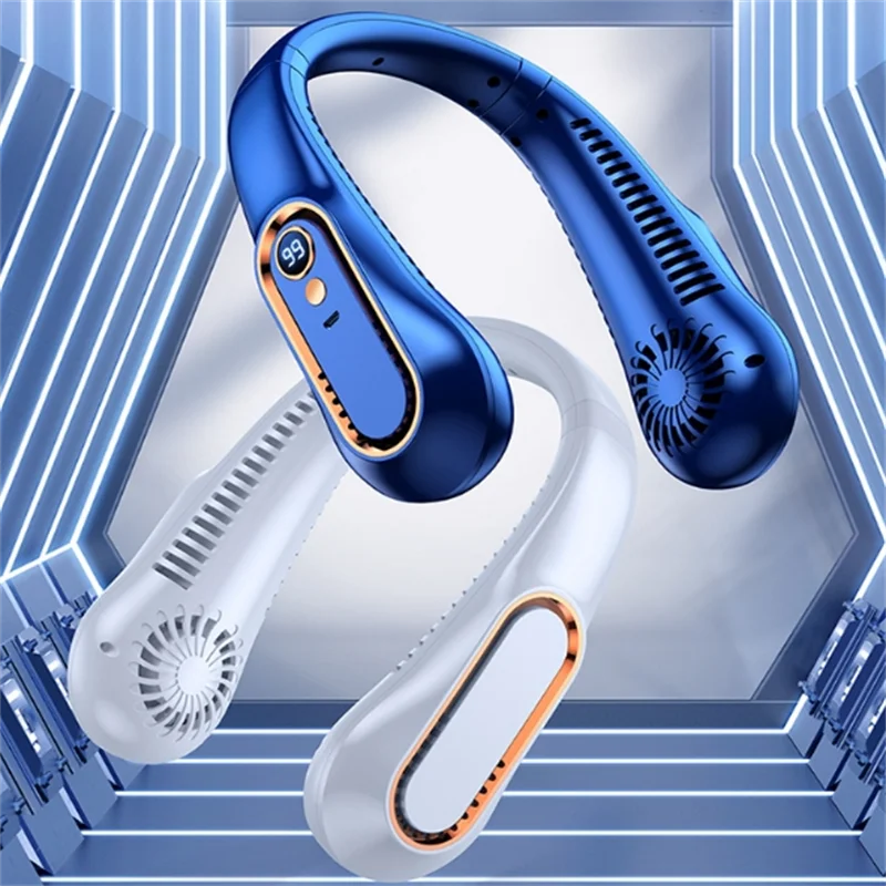 Vaneless Hanging Neck Fan, Portable USB Cooler Fan With 5 Speeds And Digital Display - Super Strong Technology And Bladeless Des