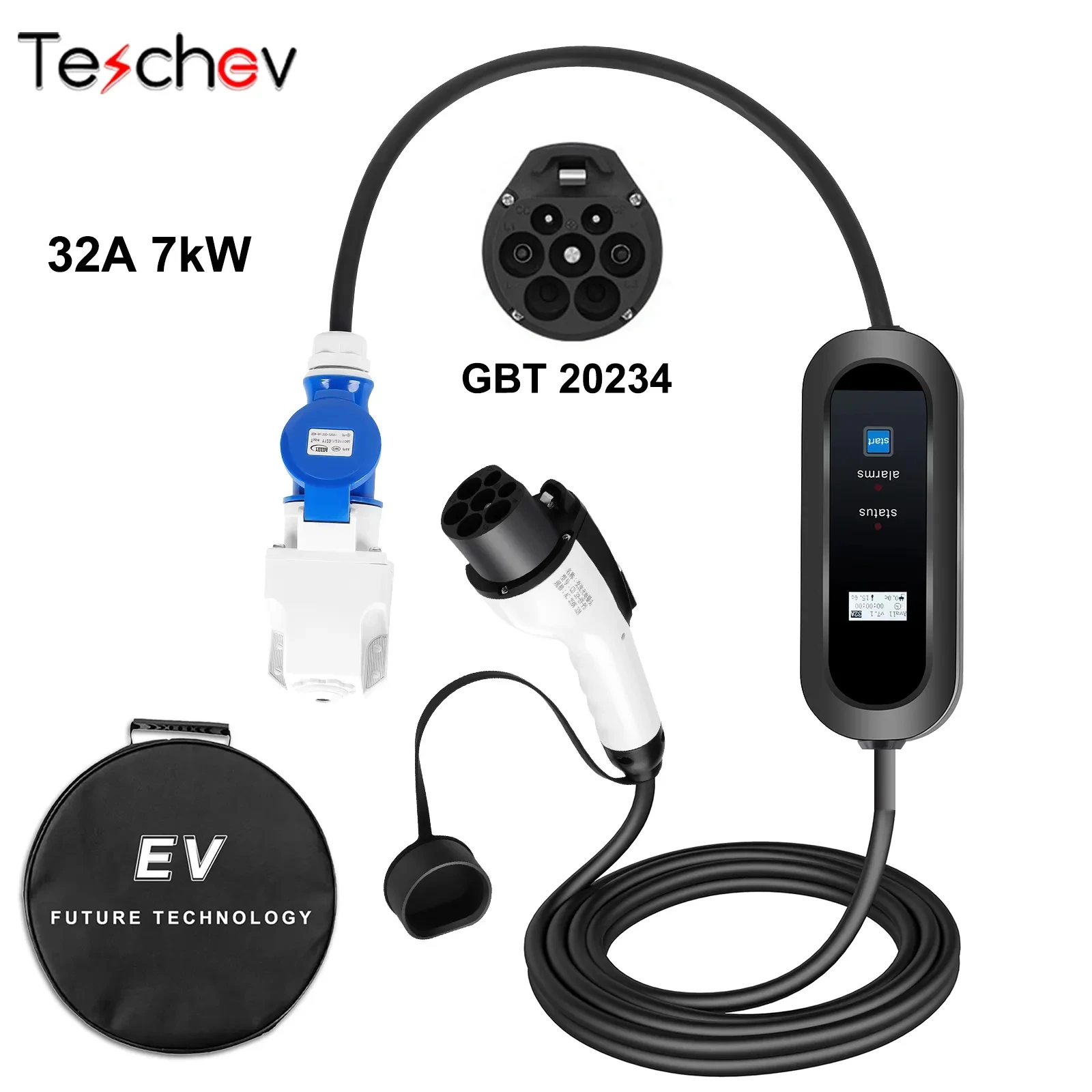 

Teschev 32A GBT EV Charger Proable Car Charger GBT and CEE Plug with 5M Cable Delayed Charging Power Saving Charger for Home