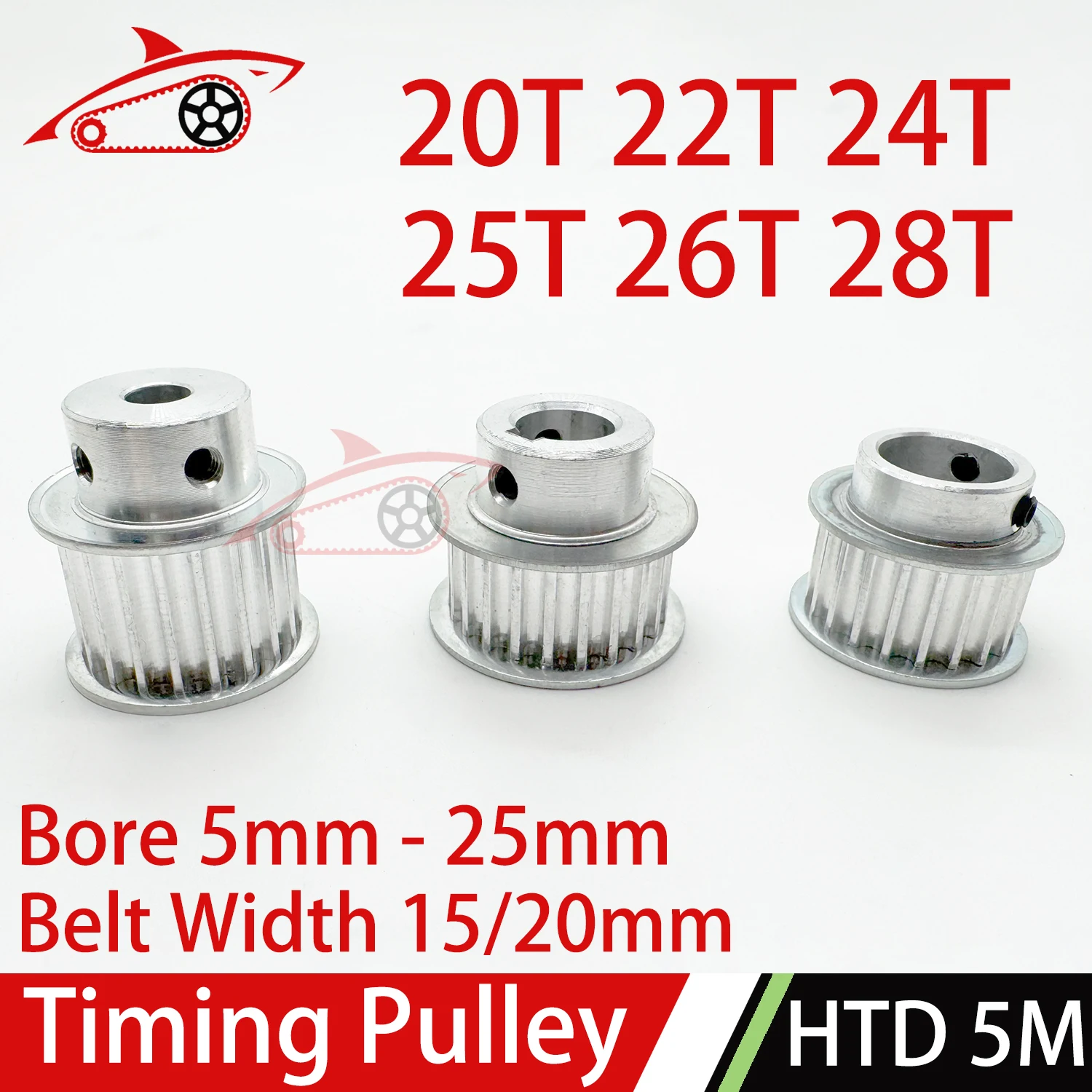 HTD 5M 20Teeth 22Teeth 24Teeth 25Teeth 26Teeth 28Teeth HTD5M Pulley Belt 5M 20T 22T 24T 25T 26T 28T 5M Timing Pulley Bore 5-28mm