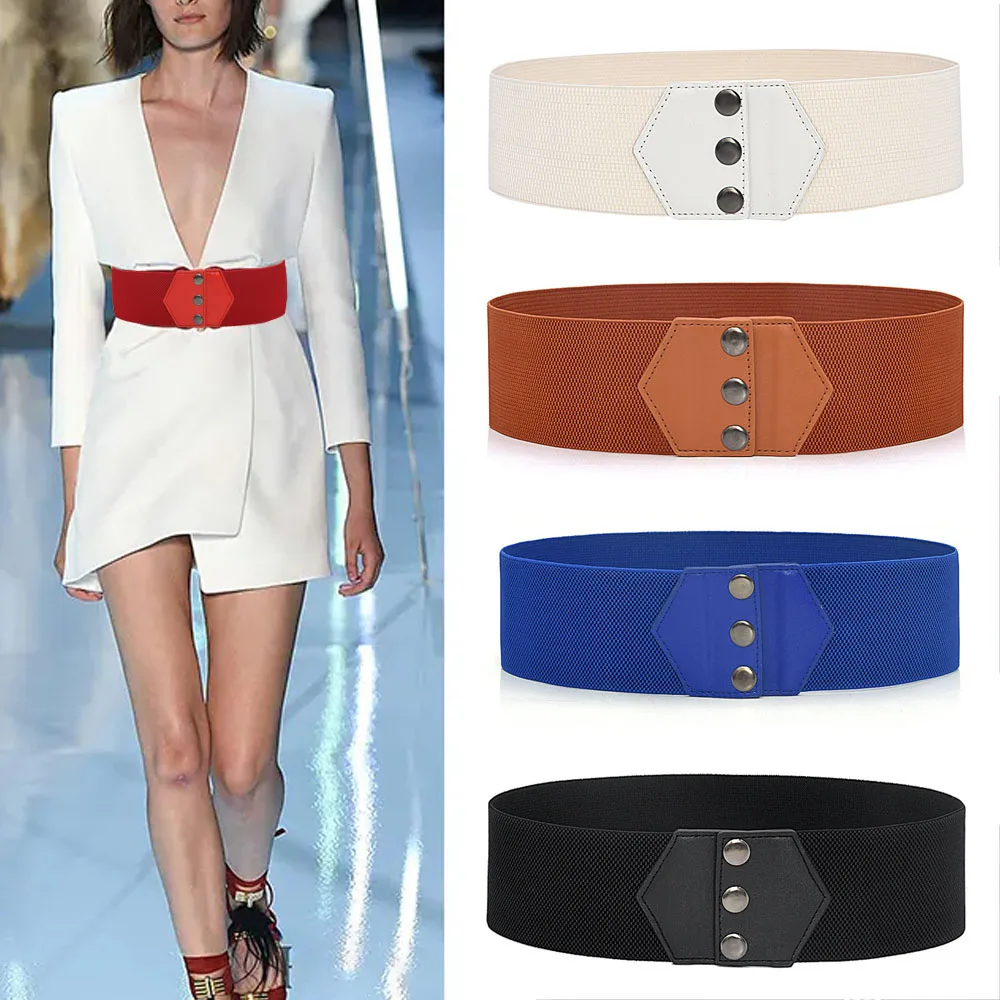 Snap-Button Waist Belt Ladies Dress Overcoat Waistband Slim Stretch Cummerbunds Solid Color Corset Belt Wide Elastic Belt