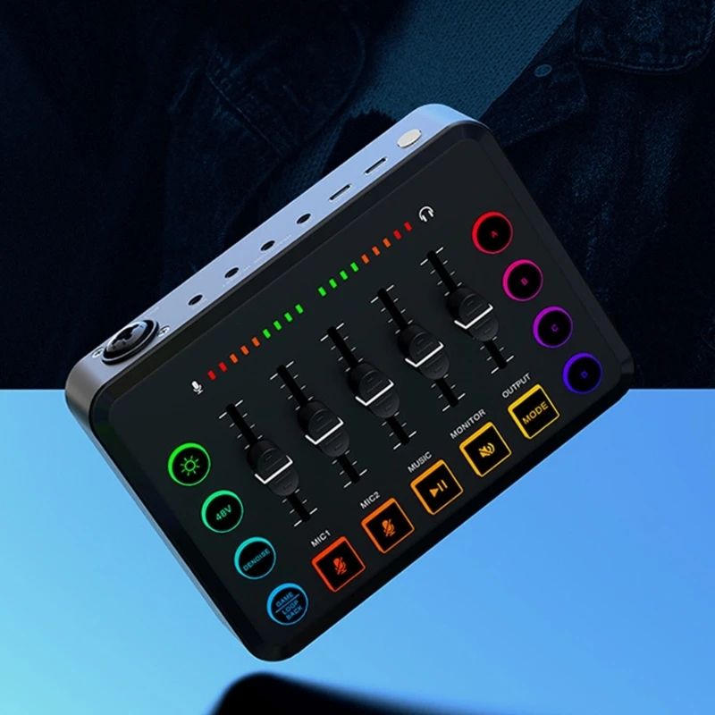 F9 Sound Mixer Live Sound Card with Colorful Lighting Live Sound Card For Multiple Devices PC and Mobile Phones