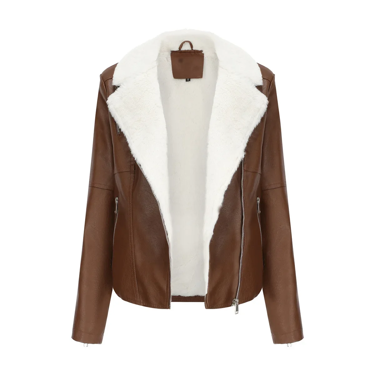 Women\'s High Quality Classic Solid Fit Leather Jackets Plush warm Jacket Skin Coats for Women