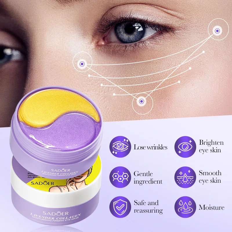 60pcs SADOER Lavender Crystal Collagen Eye Mask Anti Dark Circles Eyes Bags Remover Firming Moisturizing Eye Patches Skin Care