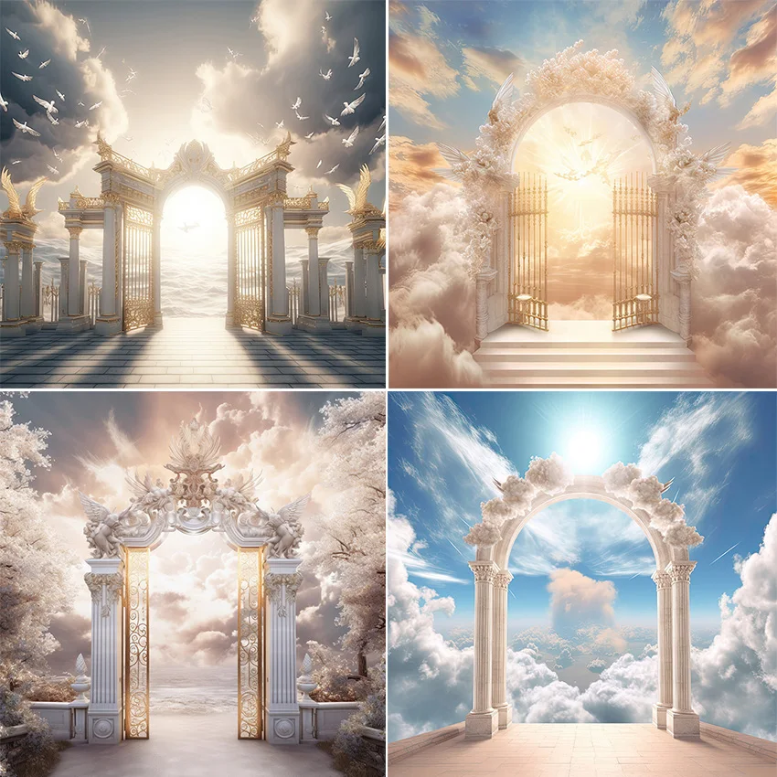 Mehomond Fotografie Hintergrund Treppe zum Himmel Paradies Tor Himmel Wolken Treppen Erwachsenen Porträt Dekor Hintergrund Fotostudio