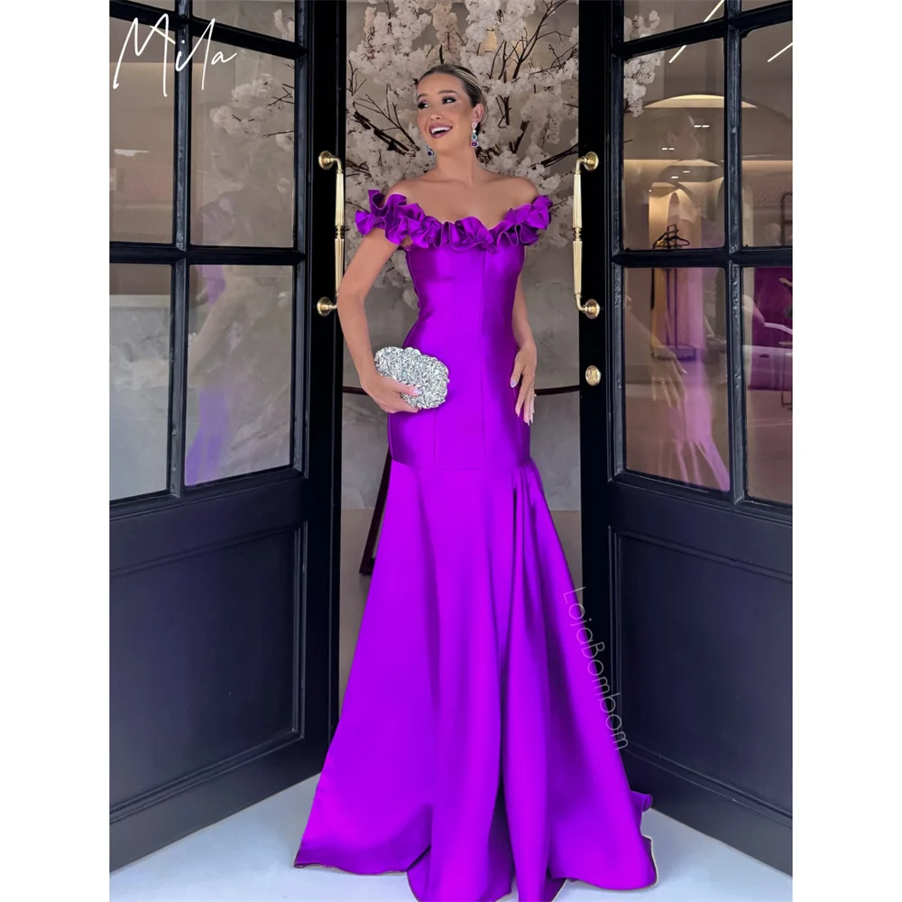 

Mila Flower Off Shoulder Prom Dresses 2025 Mermaid Elegant Sleeveless Evening Dresses Floor-Length Customized Party Dresses