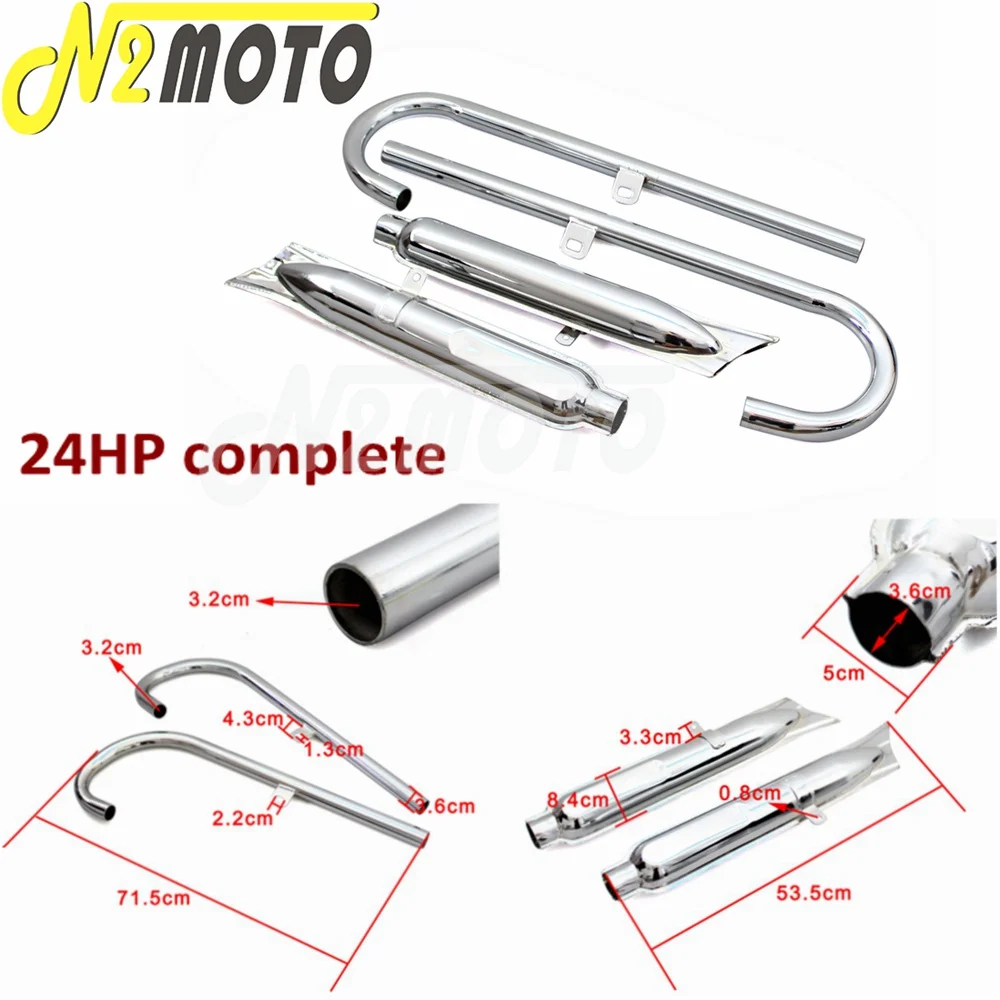 Motorcycle Chrome Front & Rear Retro 750cc Exhaust Muffler Pipes 24/32 HP Engine Part for BMW Ural K750 M1 M72 R71 R12 Fishtail