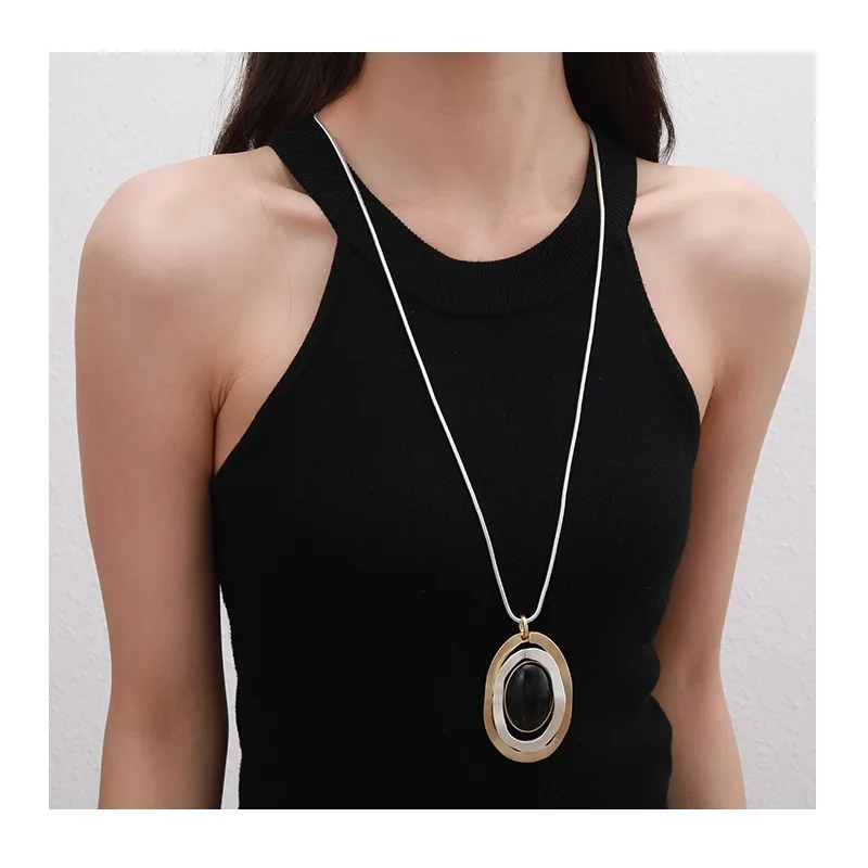 

Jewelry Explosive Alloy Korean Version Fashion Geometric Metal Exaggerated Brushed Autumn and Winter Sweater Chain