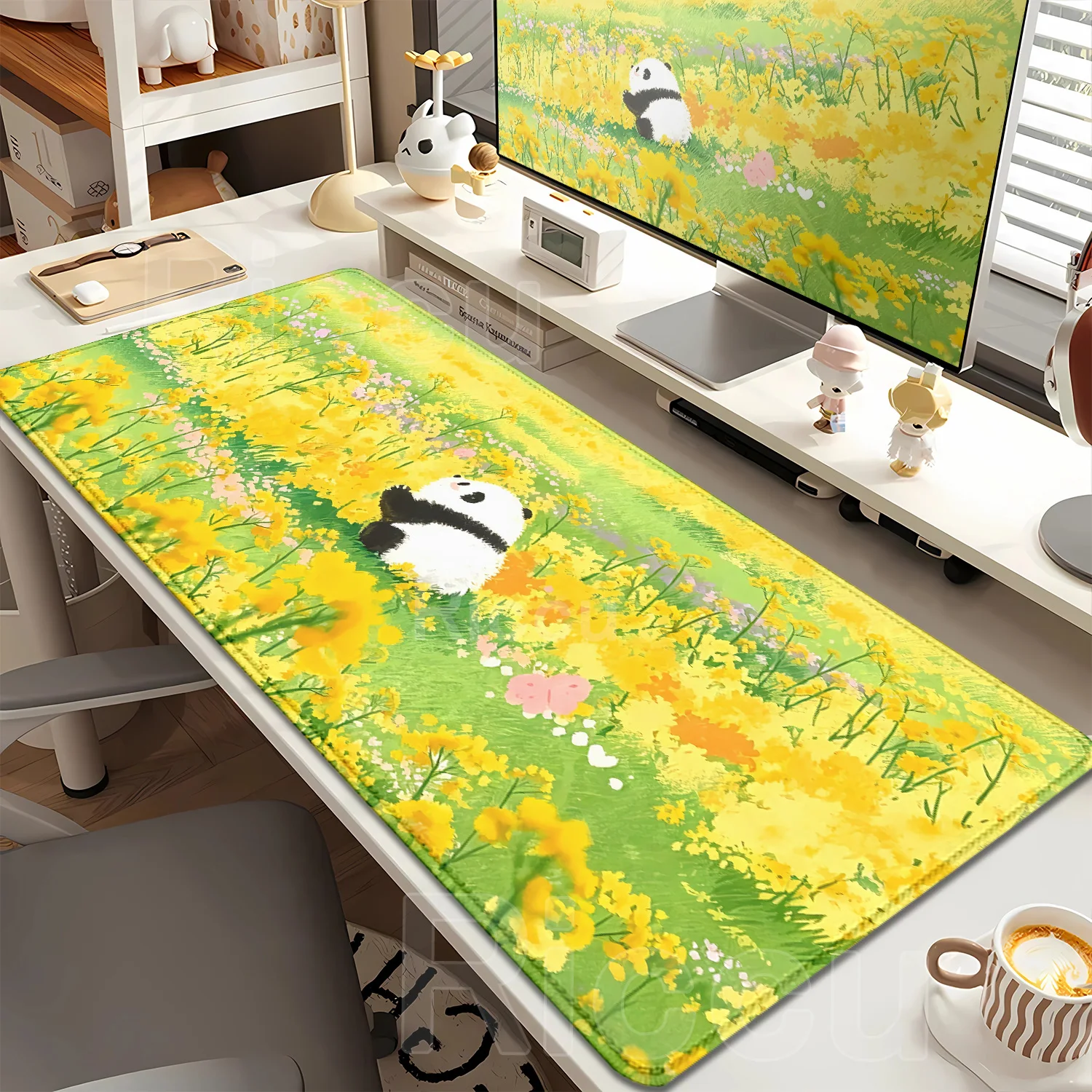 Cartoon Cute Panda Mouse Pad E-Sports Mousepad Large Locking Edge Gaming Mouse Mat Office Non-Slip Base Rubber Computer Desk Mat