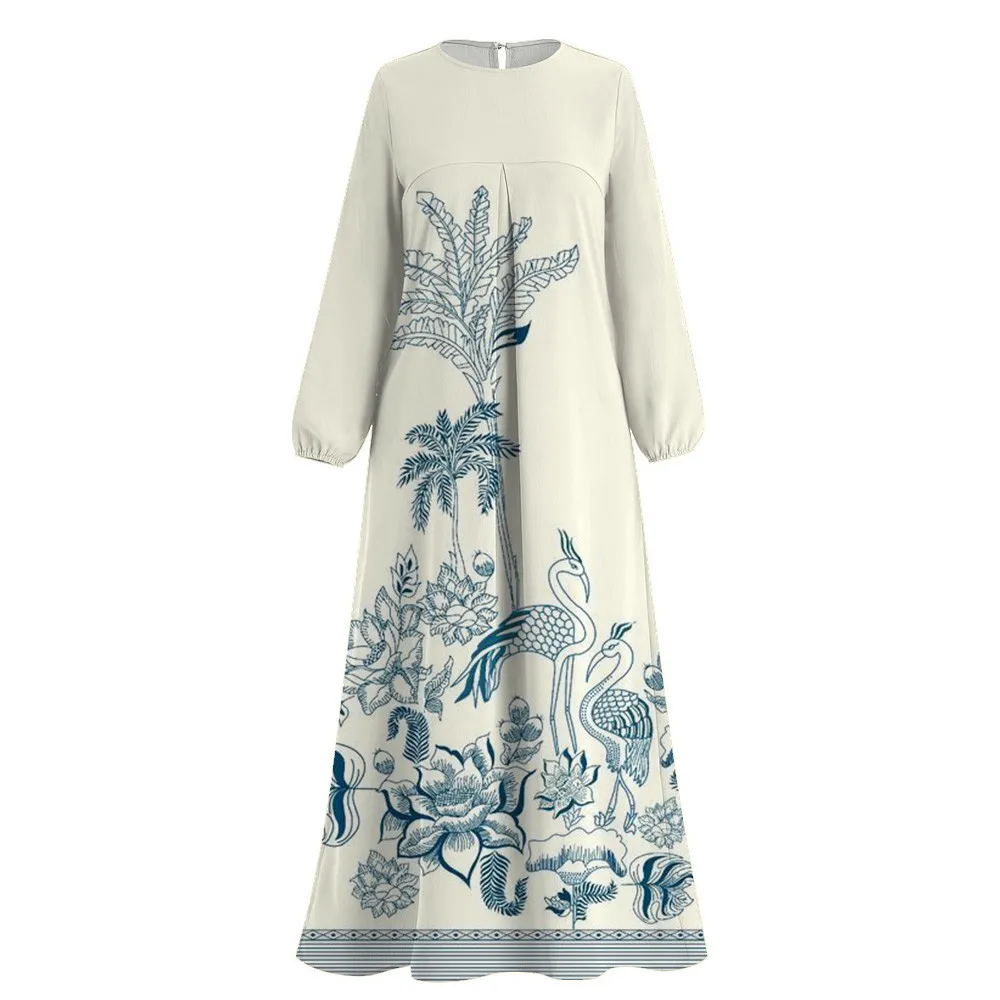 2024 Femme Ramadan Muslim Printing Abaya Demure Turkey Dubai Islam Clothing Abaya Round Neck Muslim Abayas African Dresses