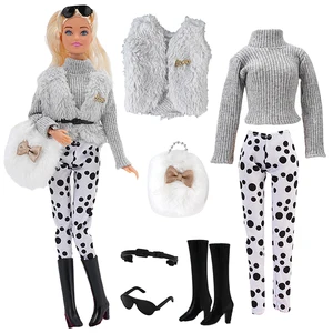 Barbie Daily Outfit set for dolls, doll clothes, jacket, jacket, dress, hat, sweater, pants, jeans, earrings, necklace, toys, accessories, 1 set 10 Main Sales Head Barbie - №4