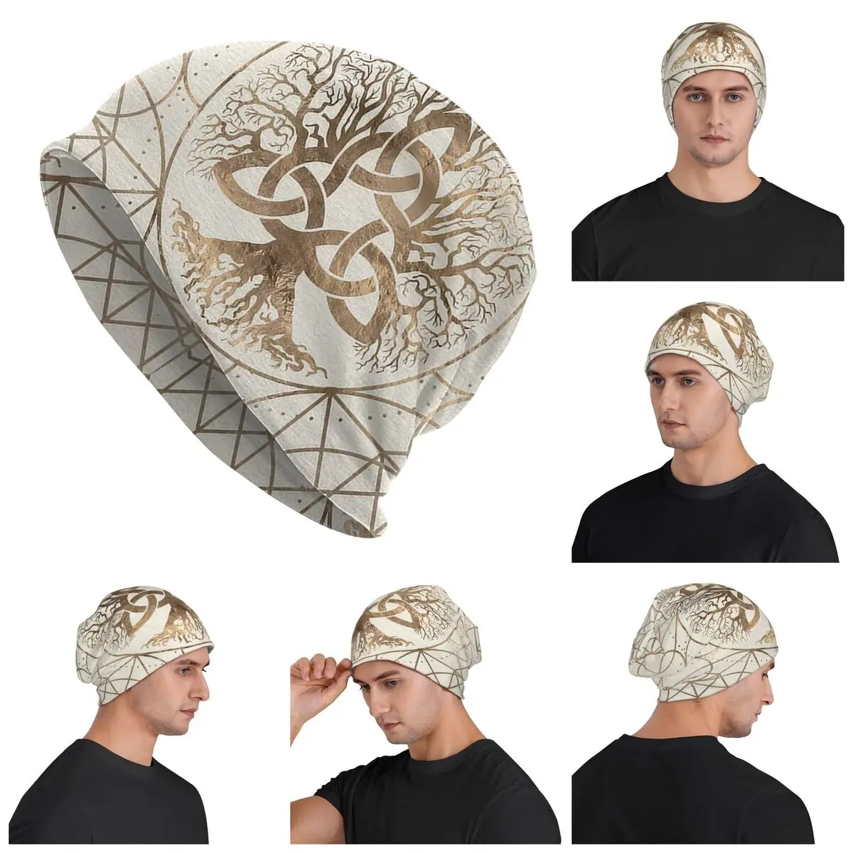 Tree Of Life With Triquetra On Futhark Unisex Adult Beanies Caps Knitted Bonnet Warm Hip Hop Autumn Winter Outdoor Skullies Hats