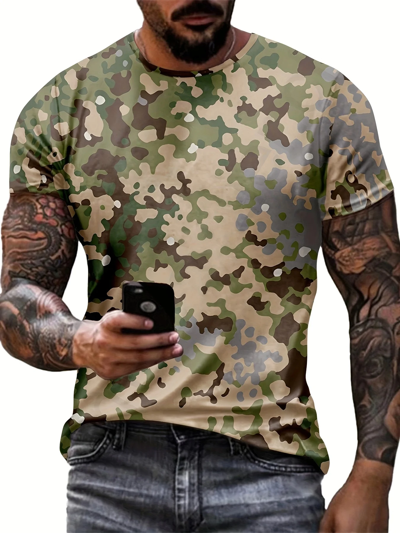 Camouflage Pattern Print Crew Neck T-shirt Stylish Short Sleeve Top For Outdoors Men\'s Summer Comfy Tee Hot Sale Mens Tshirts