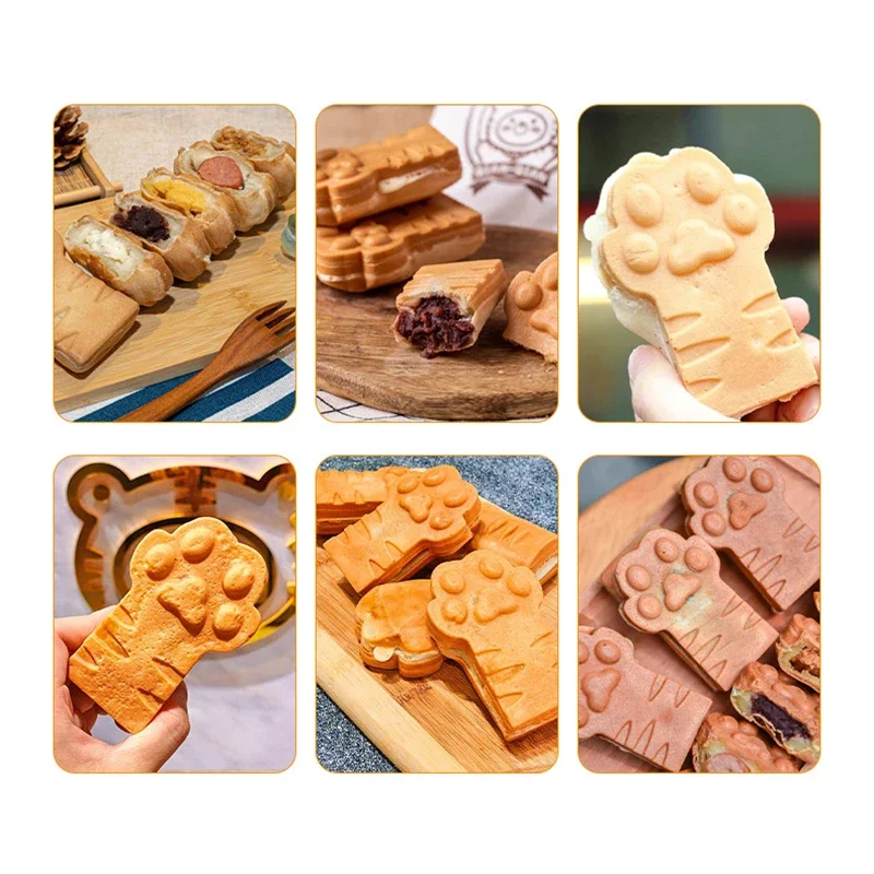 Electric Cat Claw Biscuit Machine High Quality Commercial Animal Paw Waffle Maker Tiger Paw Shaped Bread Cake Mold